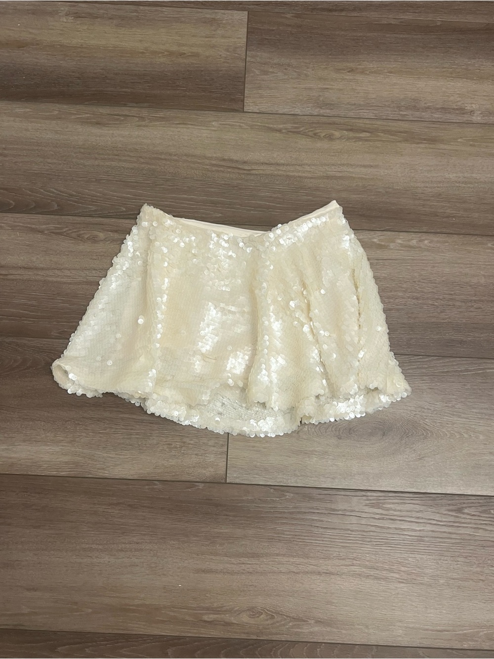 Zara Cream Sequin Skater Mini Skirt